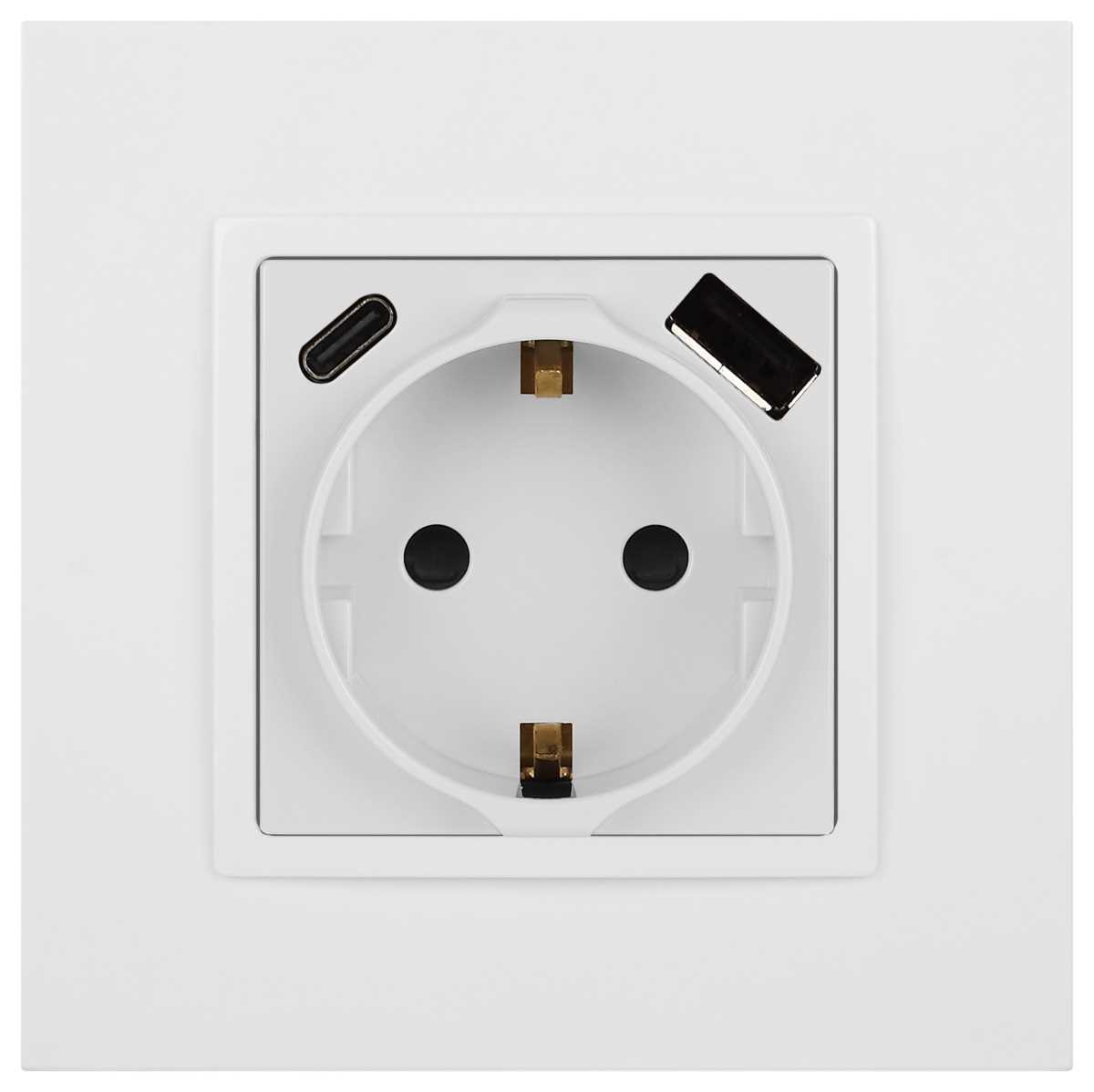 фото розетка эра elegance 14-4108-01 2p+e 16a-250в со шторками с usb type-a+c 5в-3а белый б0067736 | 220svet.ru