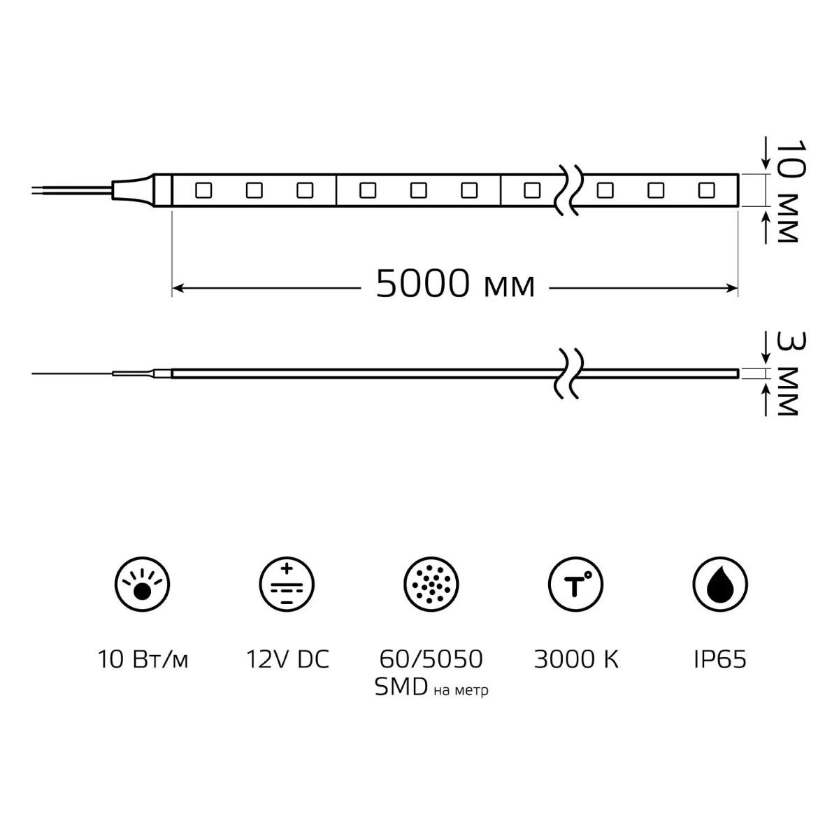 фото лента gauss 10w/m 60led/m 5050smd теплый белый 5m bt051 | 220svet.ru