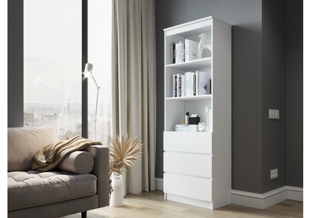 фото стеллаж woodville мадера белый эггер 520931 | 220svet.ru