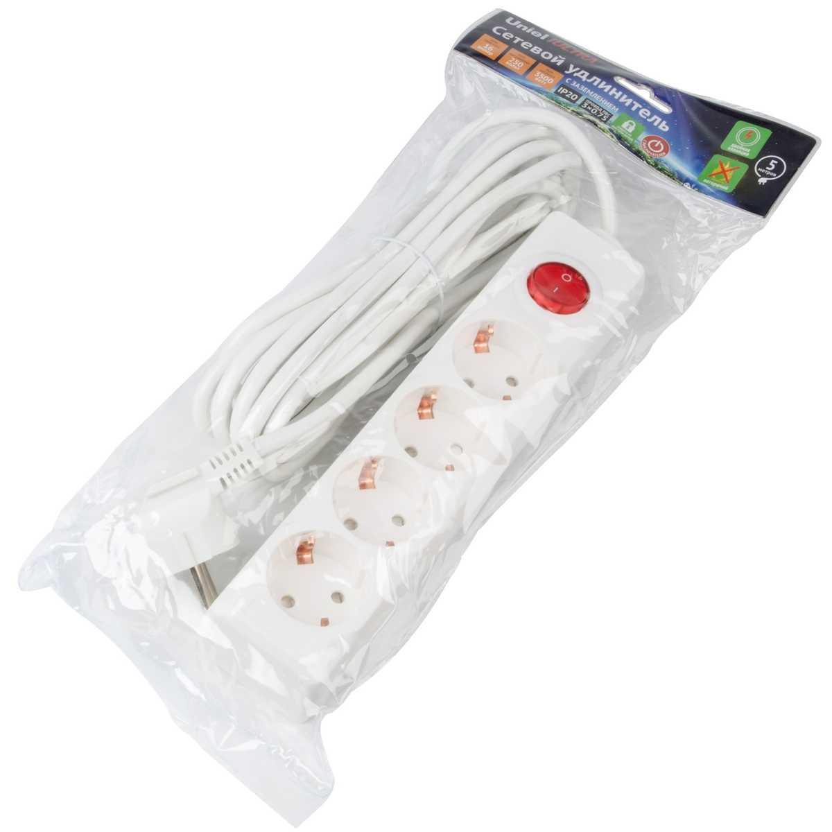фото удлинитель uniel ultra 4гн х 5м с/з s-gcu4-5b white ul-00010024 | 220svet.ru