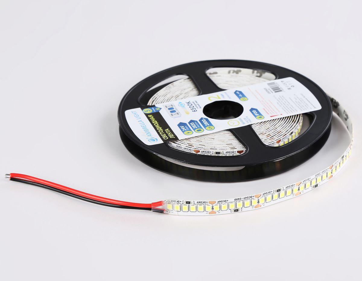 фото светодиодная лента холодный белый ambrella light 22w/m 240led/m 2835smd 6500к 5m gs3503 | 220svet.ru