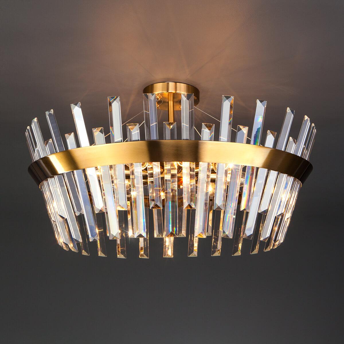 фото потолочная люстра eurosvet steccato 10111/8 золотая бронза/прозрачный хрусталь strotskis | 220svet.ru
