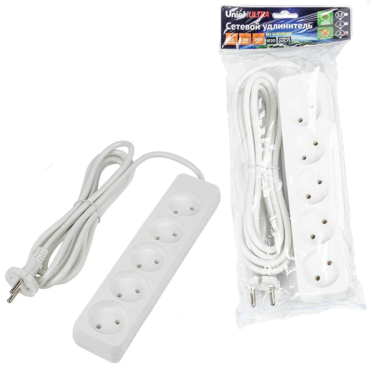 фото удлинитель uniel ultra 5гн х 3м б/з s-cu5-3 white ul-00009990 | 220svet.ru