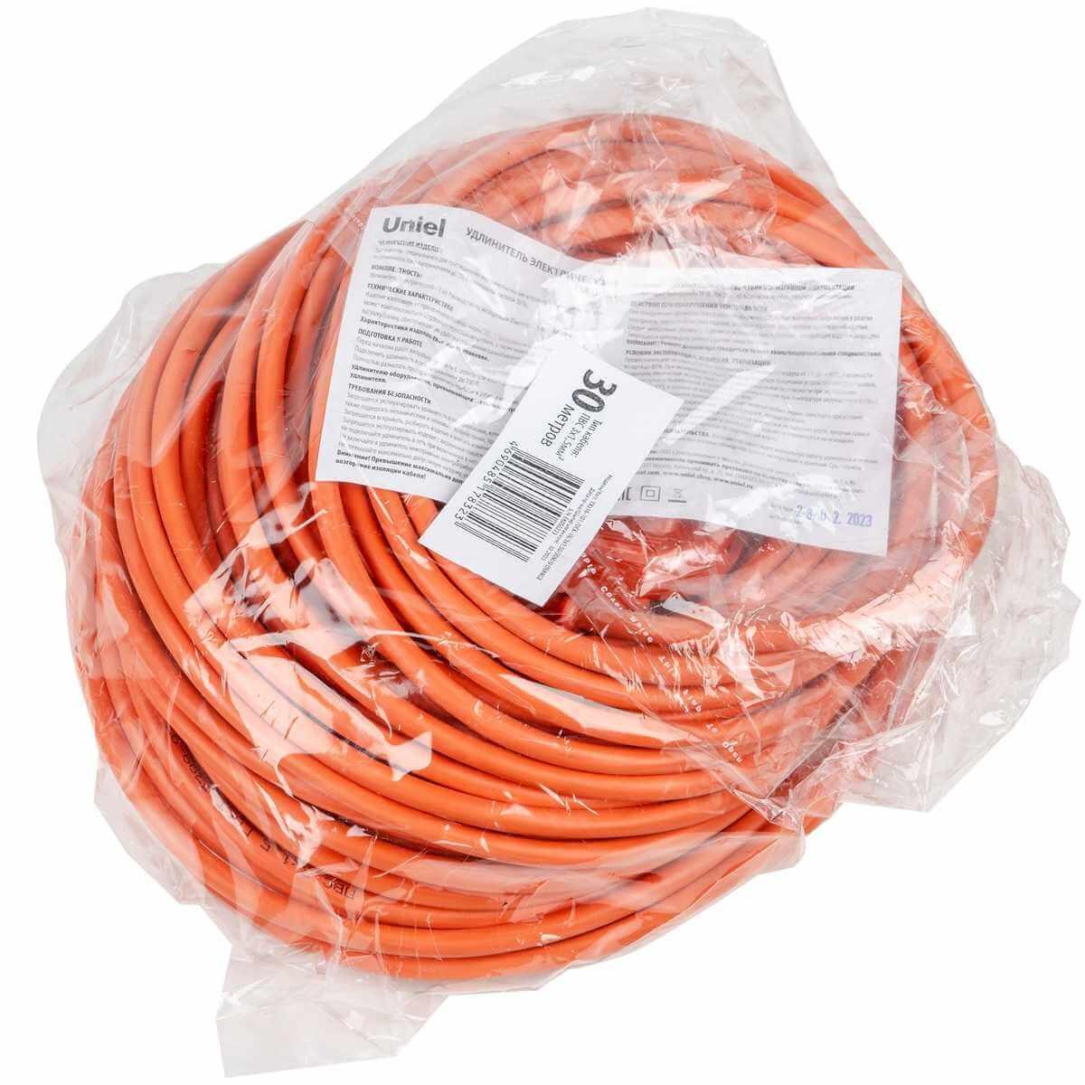 фото удлинитель uniel ultra 1гн х 30м б/з yxз16-101 /uck-1n/3x1,50/30m/o orange ul-00010798 | 220svet.ru