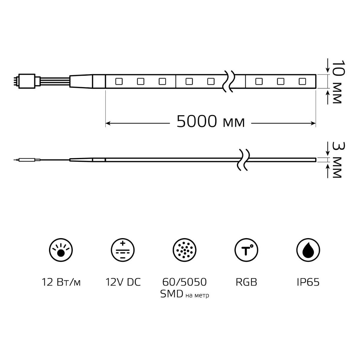 фото лента gauss 12w/m 60led/m 5050smd разноцветный 5m bt072 | 220svet.ru