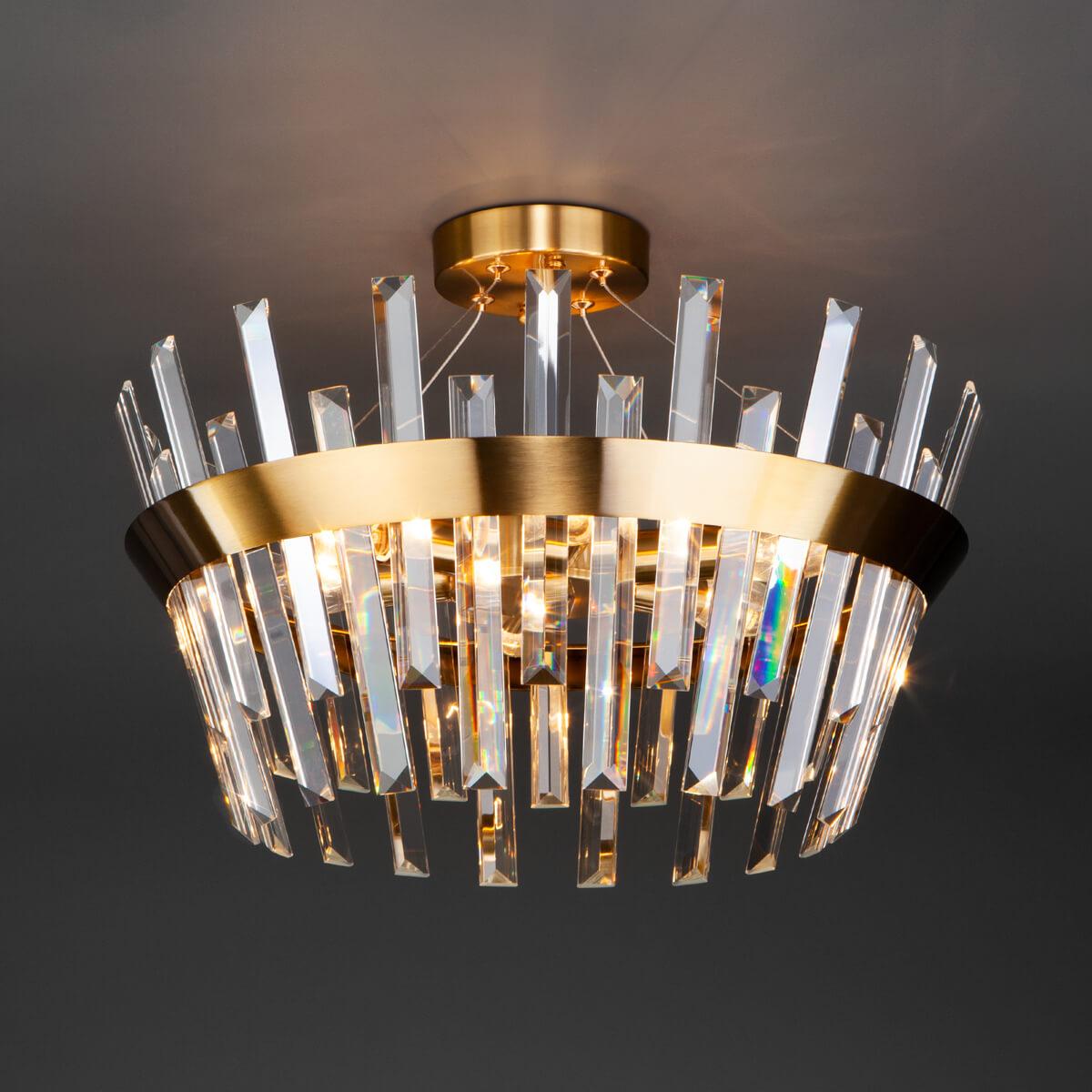 фото потолочная люстра eurosvet steccato 10111/5 золотая бронза / прозрачный хрусталь strotskis | 220svet.ru